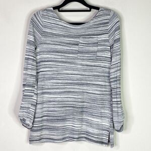 T by Talbots Space Dye Roll Tab Long Sleeve Knit Top Women's Size XS